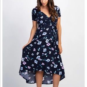 Pink Blush Navy Floral High Low Wrap Dress